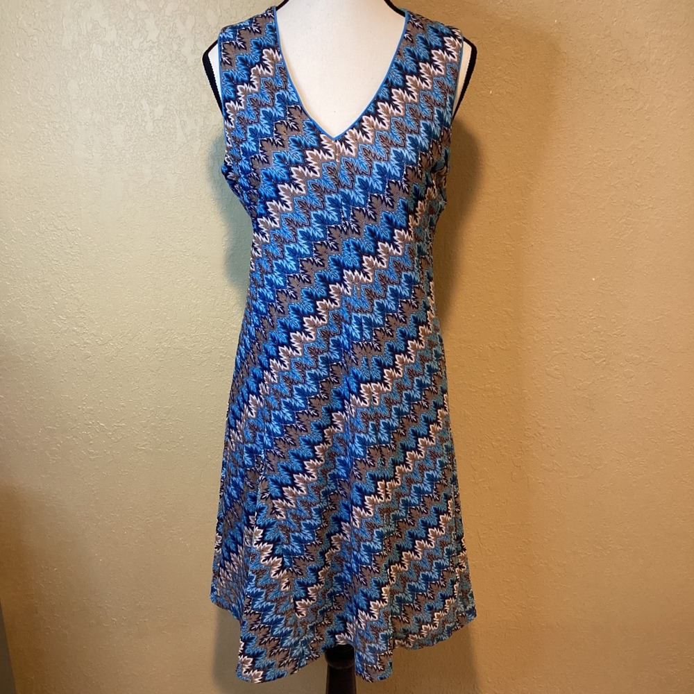 Lapis Knitted Turquoise, Brown, Cream Sleeveless Dress,‎ Size Medium